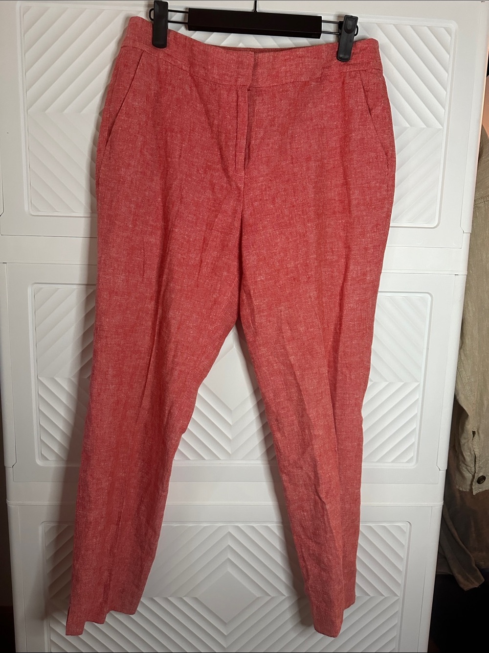 Boden Red Cropped Linen Blend Trousers